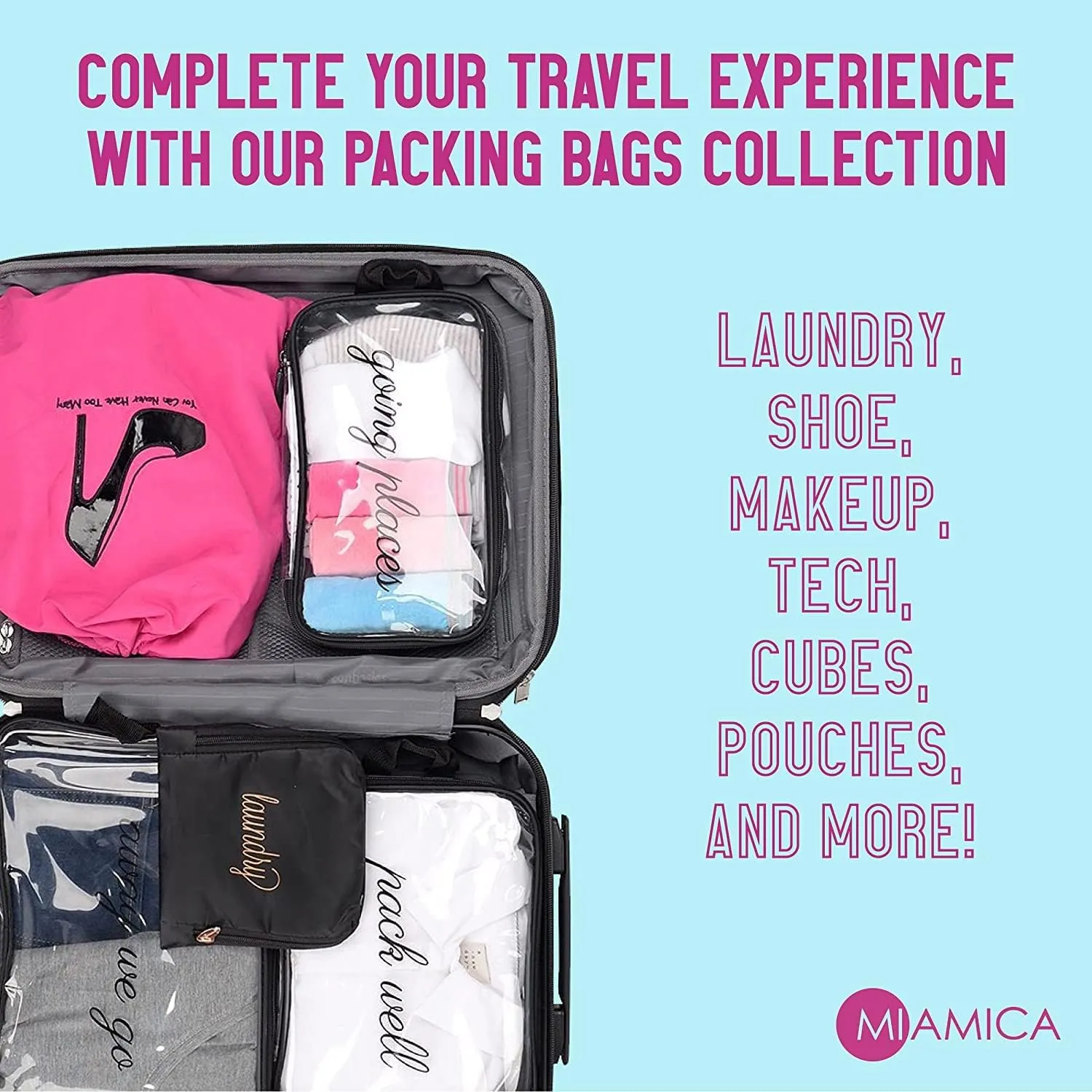 Miamica 3-Piece Packing Cubes, Lemon Yellow Pink Orange Design  Includes Small, Medium and Large Suitcase Organizers with Durable Design
