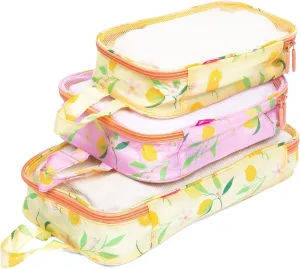Miamica 3-Piece Packing Cubes, Lemon Yellow Pink Orange Design  Includes Small, Medium and Large Suitcase Organizers with Durable Design