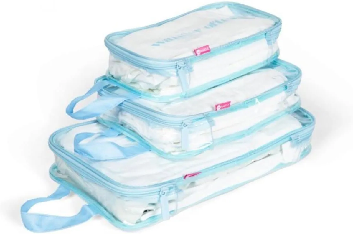 MIAMICA 3-Piece Packing Cubes, Light Blue Clear Design  Includes Small, Medium and Large Suitcase Organizers with Durable Design