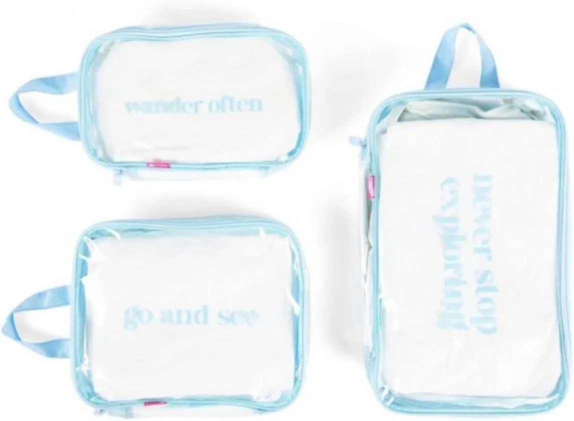 MIAMICA 3-Piece Packing Cubes, Light Blue Clear Design  Includes Small, Medium and Large Suitcase Organizers with Durable Design