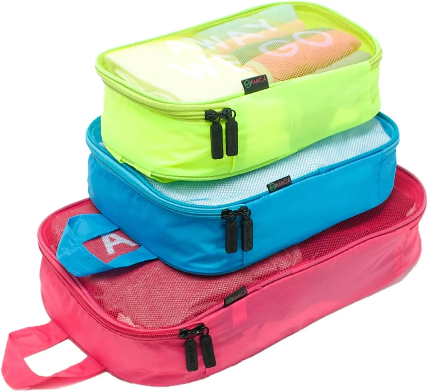 Miamica 3-Piece Packing Cubes, Red/Green/Blue  Includes One Large, One Medium, and One Small Suitcase Organizer  Lightweight, Durable Design