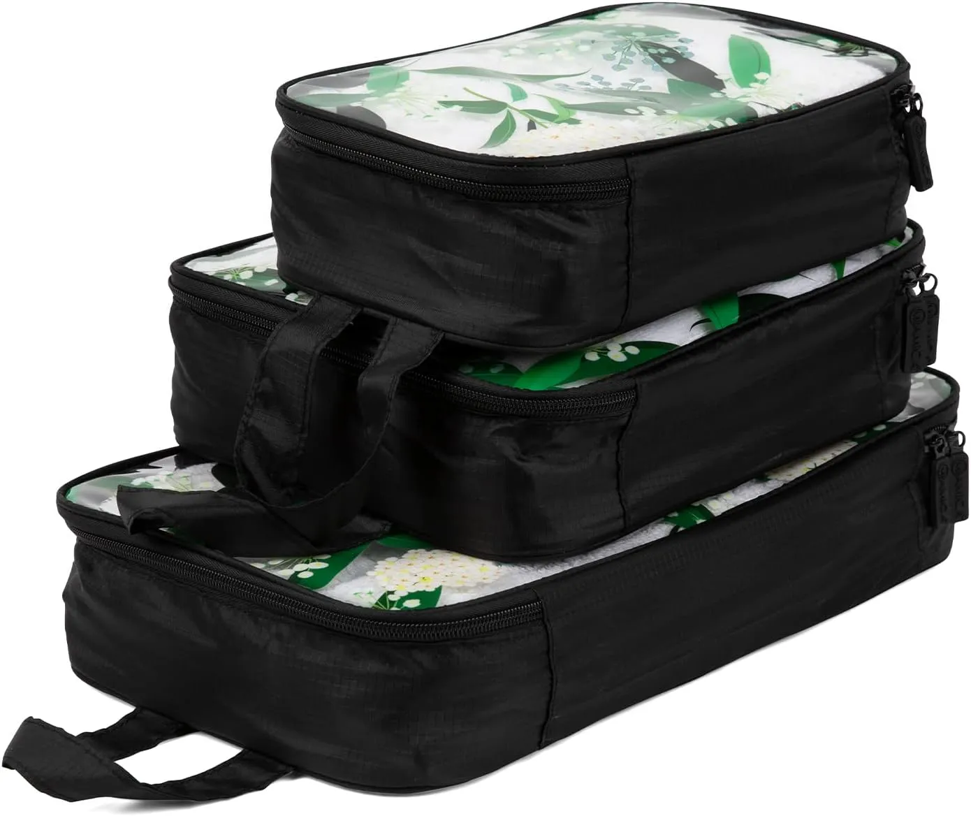 MIAMICA,3-Piece Packing Cubes,Black Floral Design  Includes Small,Medium and Large Suitcase Organizers with Durable Design