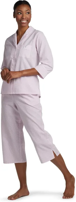 Miss Elaine Pajama Set - Womens Seersucker PJ Set, 3/4 Sleeves and Cropped Pants, Sleepwear