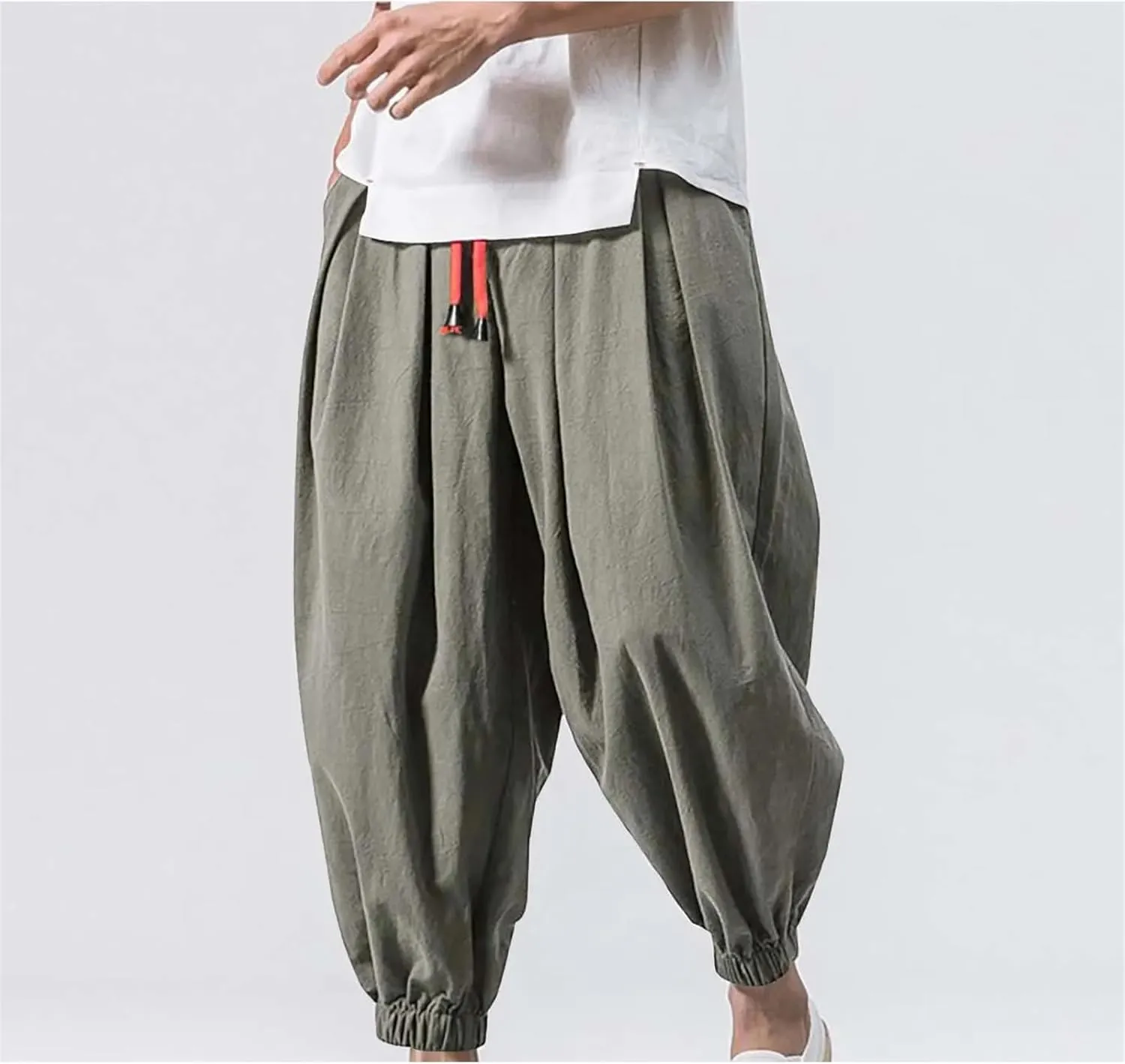 Mnjyihy Men's Fashion Harem Pants Casual Oversized Elastic Waist Drawstring Japanese Wide Leg Trouser