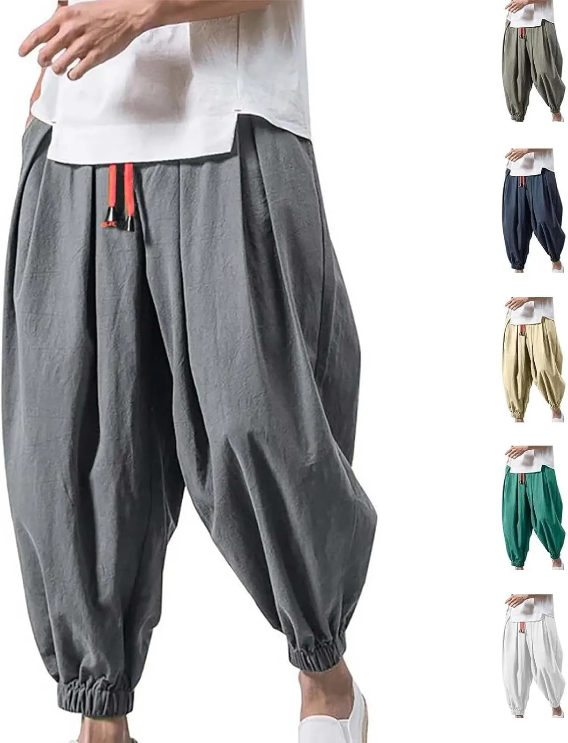 Mnjyihy Men's Fashion Harem Pants Casual Oversized Elastic Waist Drawstring Japanese Wide Leg Trouser