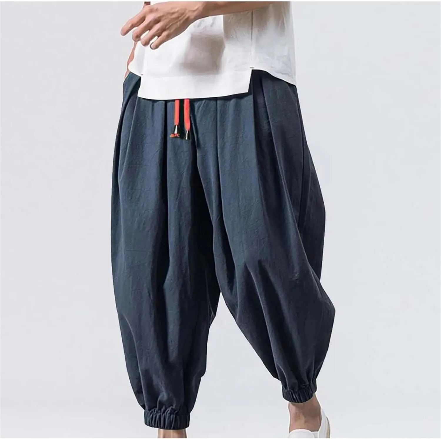 Mnjyihy Men's Fashion Harem Pants Casual Oversized Elastic Waist Drawstring Japanese Wide Leg Trouser