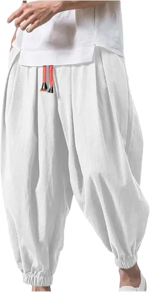 Mnjyihy Men's Fashion Harem Pants Casual Oversized Elastic Waist Drawstring Japanese Wide Leg Trouser