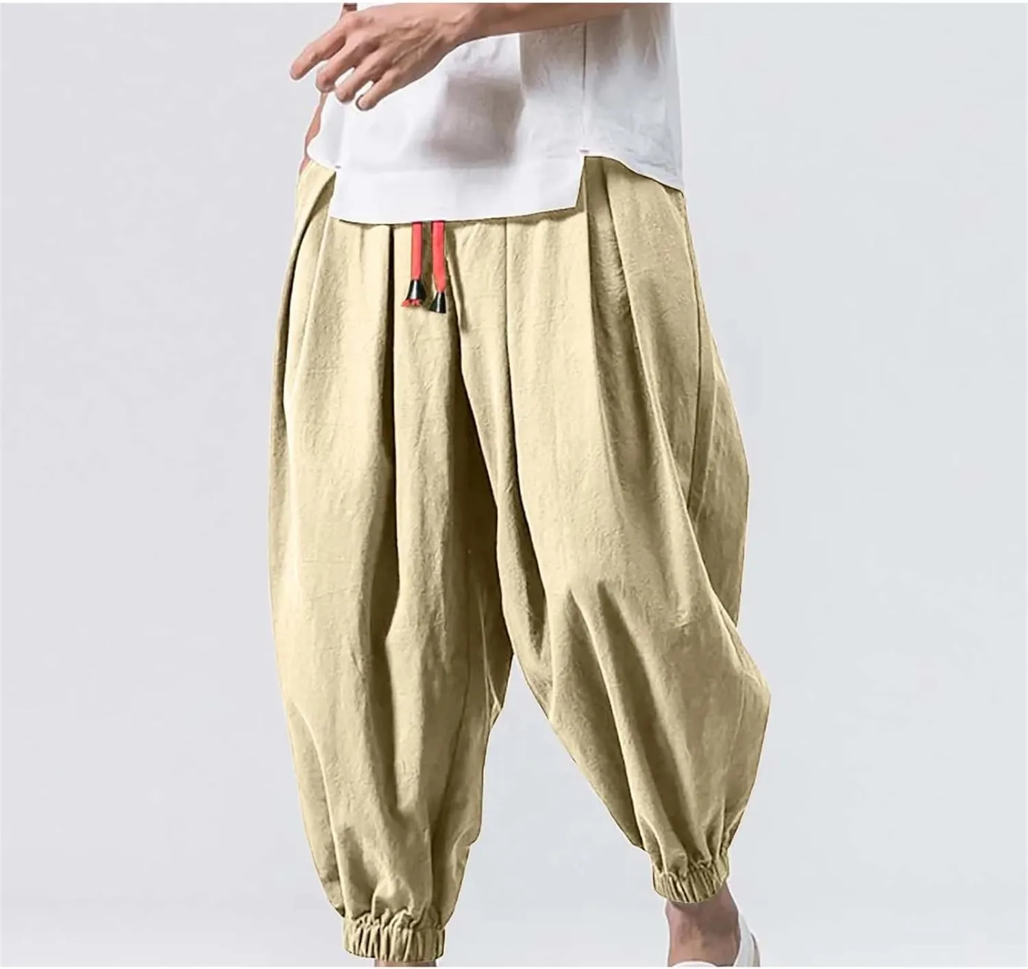 Mnjyihy Men's Fashion Harem Pants Casual Oversized Elastic Waist Drawstring Japanese Wide Leg Trouser