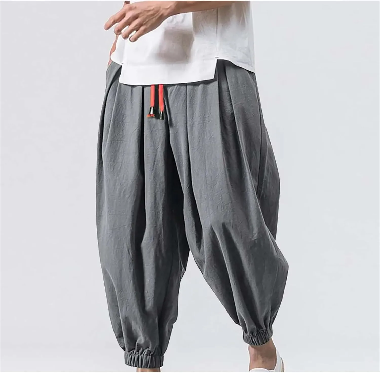 Mnjyihy Men's Fashion Harem Pants Casual Oversized Elastic Waist Drawstring Japanese Wide Leg Trouser