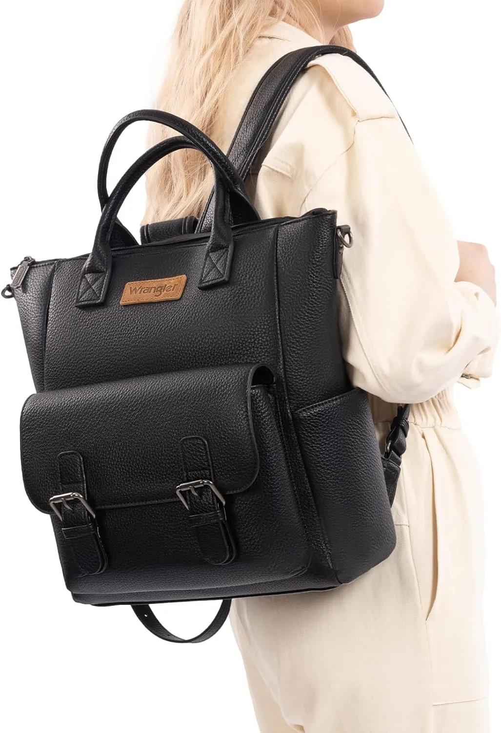Montana West Wrangler Medium Cute Fashion Backpack for Women Black Purse Backpack with Removable Crossbody Shoulder Strap