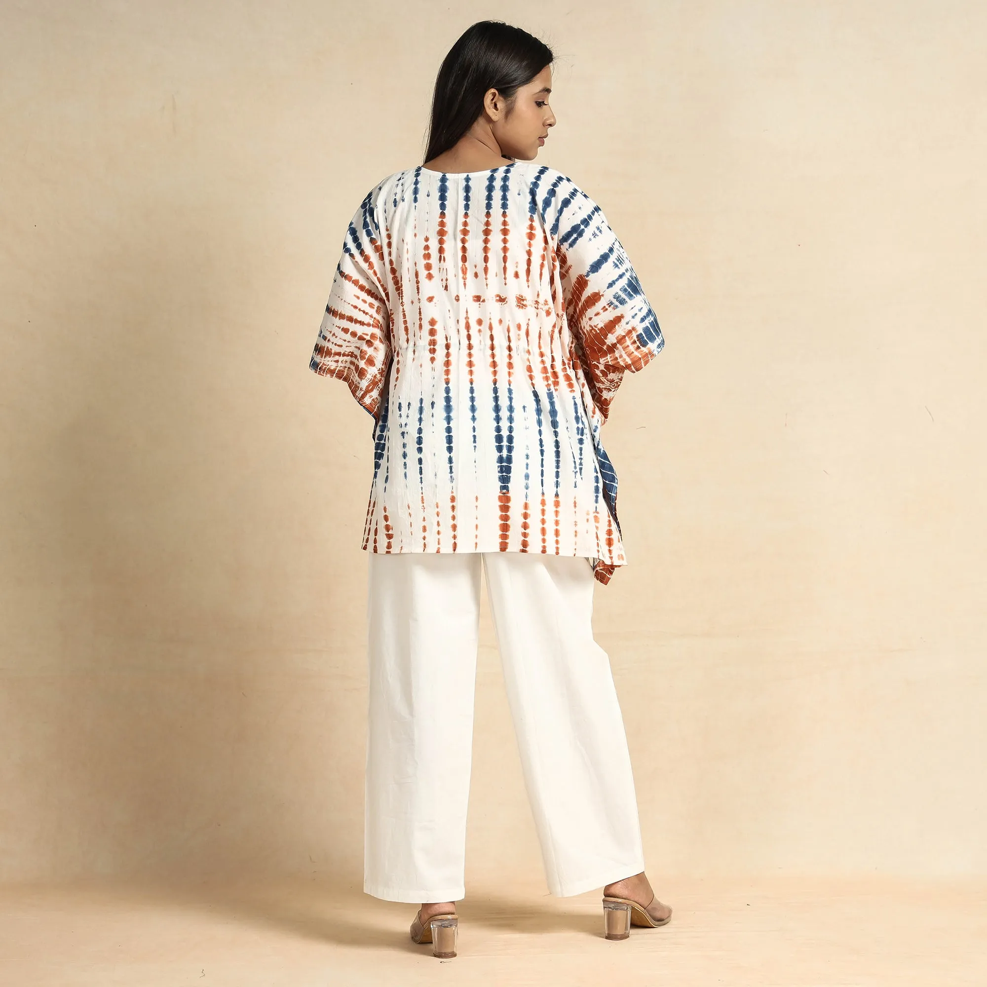 Multicolor - Shibori Tie-Dye Cotton Kaftan & Pyjama Night Suit Set