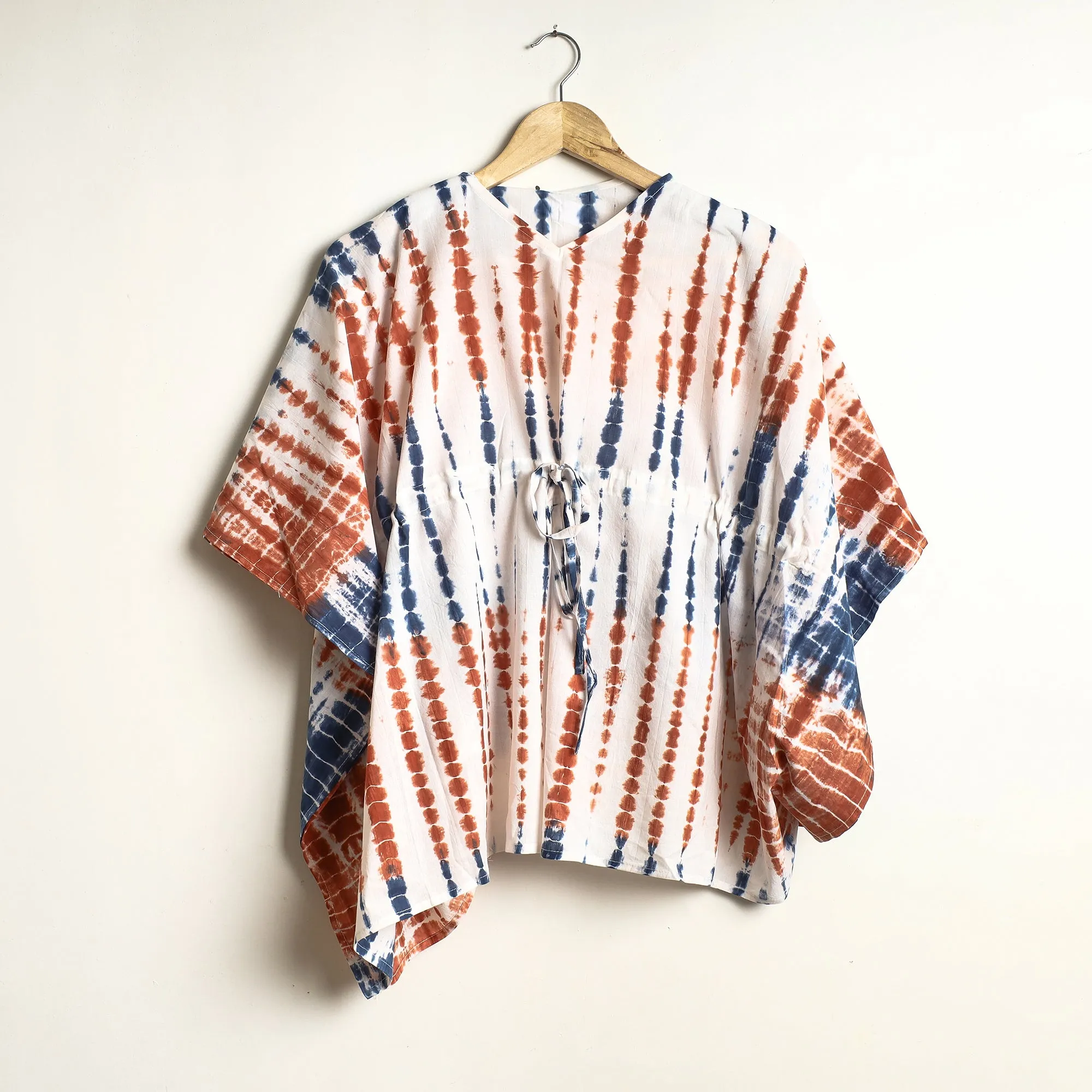 Multicolor - Shibori Tie-Dye Cotton Kaftan & Pyjama Night Suit Set