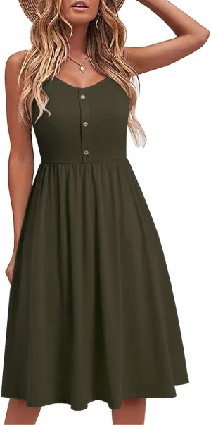 NaRHbrg Sleeveless V Neck Summer Dress for Women Casual Loose Fit Sundress A-Line Empire Waist Midi Dresses for Vacation