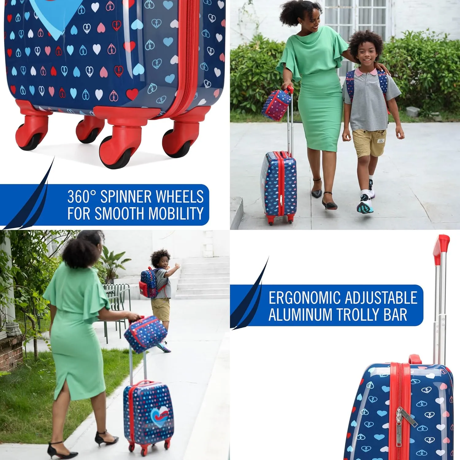 Nautica Kids Luggage - 18" Airline Approved Rolling Hardside Upright Carry-on Suitcase Set with Wheels (Nautica Peace | 5pc School Set)