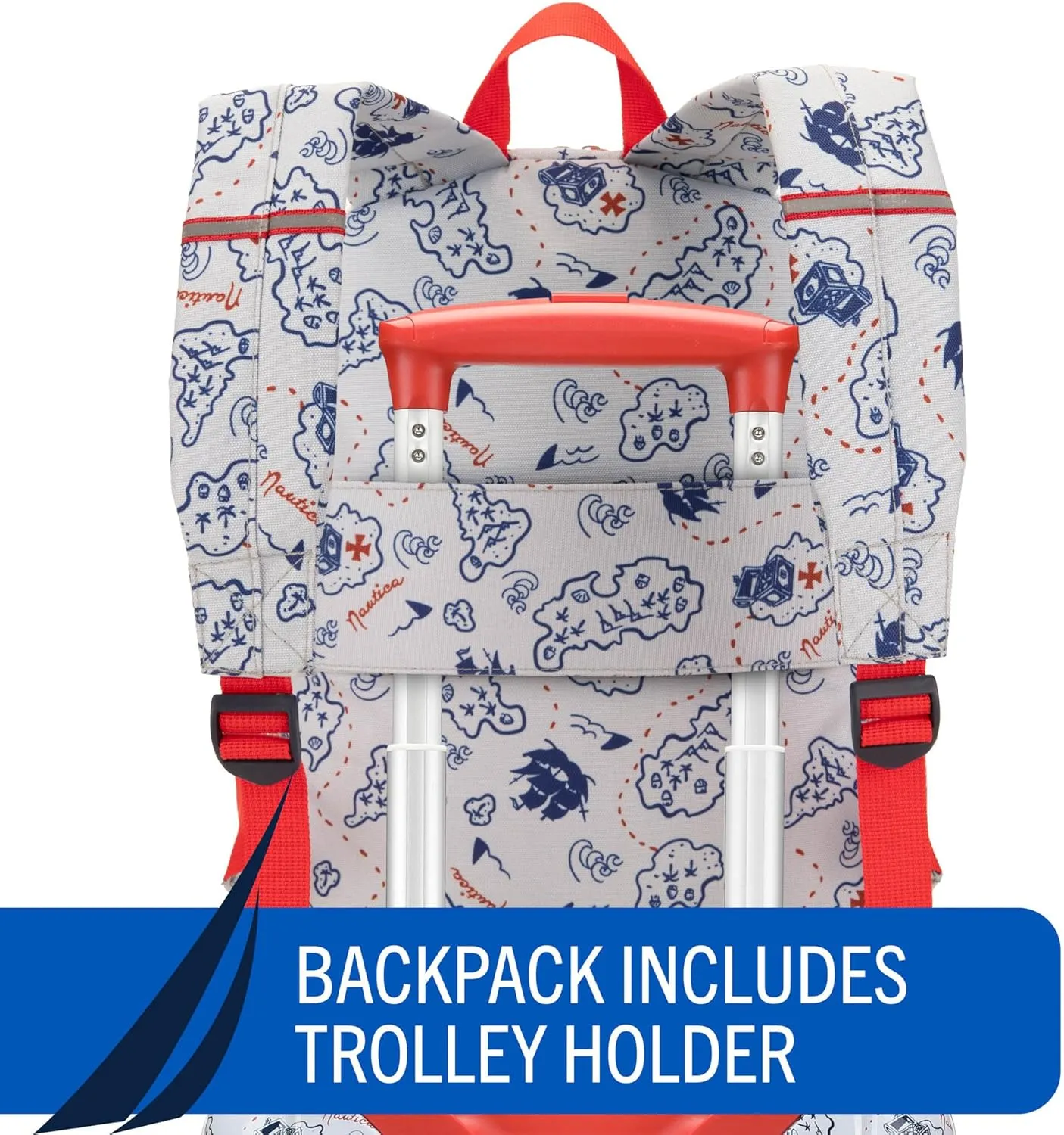 NAUTICA Kids Luggage - 18" Airline Approved Rolling Hardside Upright Carry-on Suitcase Set with Wheels (Pirate Ahoy | 5pc School Set)