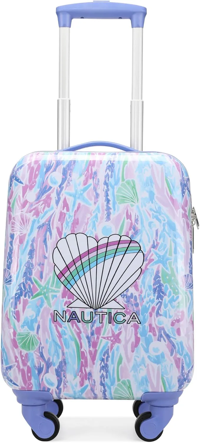 NAUTICA Kids Luggage - 18" Airline Approved Rolling Hardside Upright Carry-on Suitcase with Wheels (Pastel Shell)