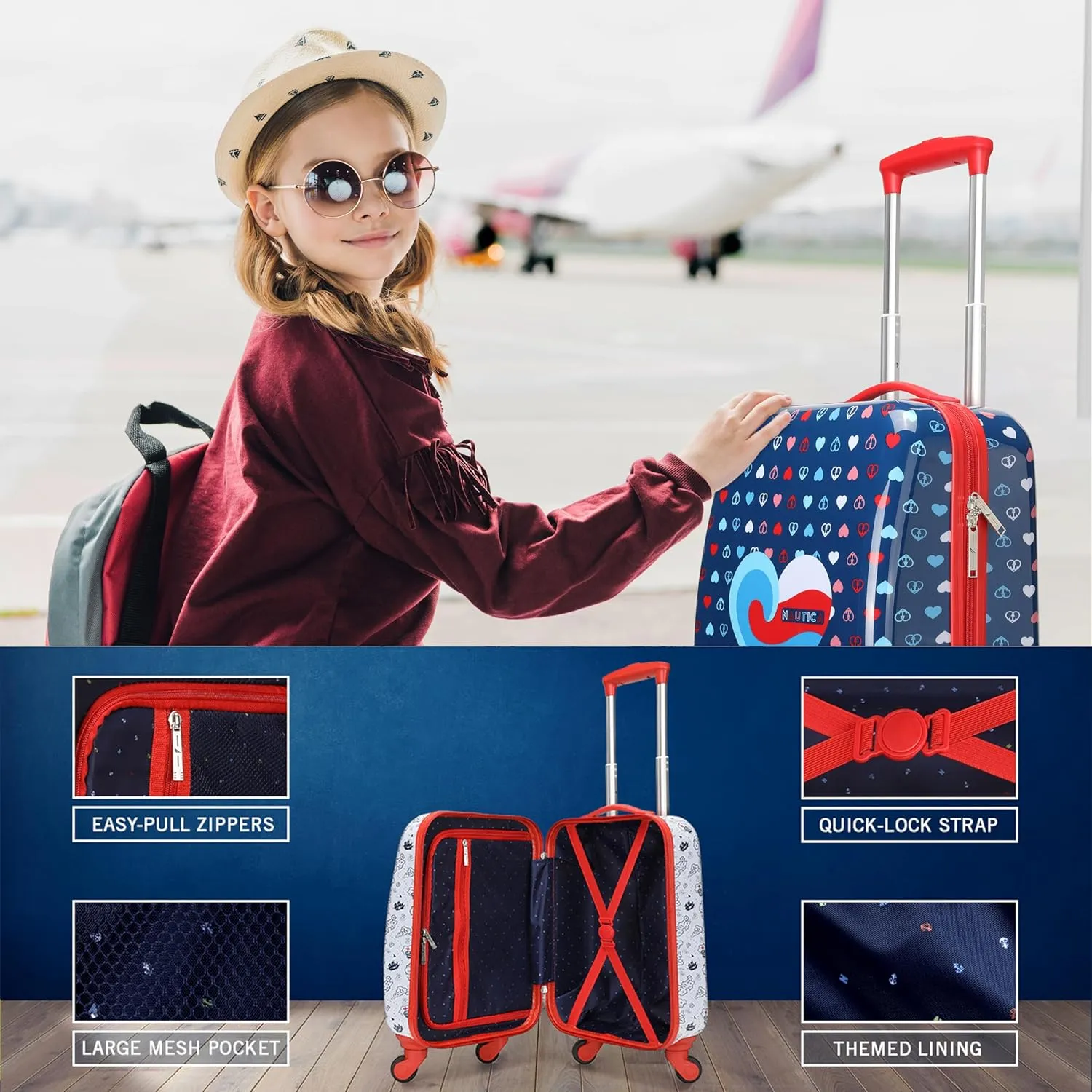 NAUTICA Kids Luggage - 18" Airline Approved Rolling Hardside Upright Carry-on Suitcase with Wheels (Pastel Shell)