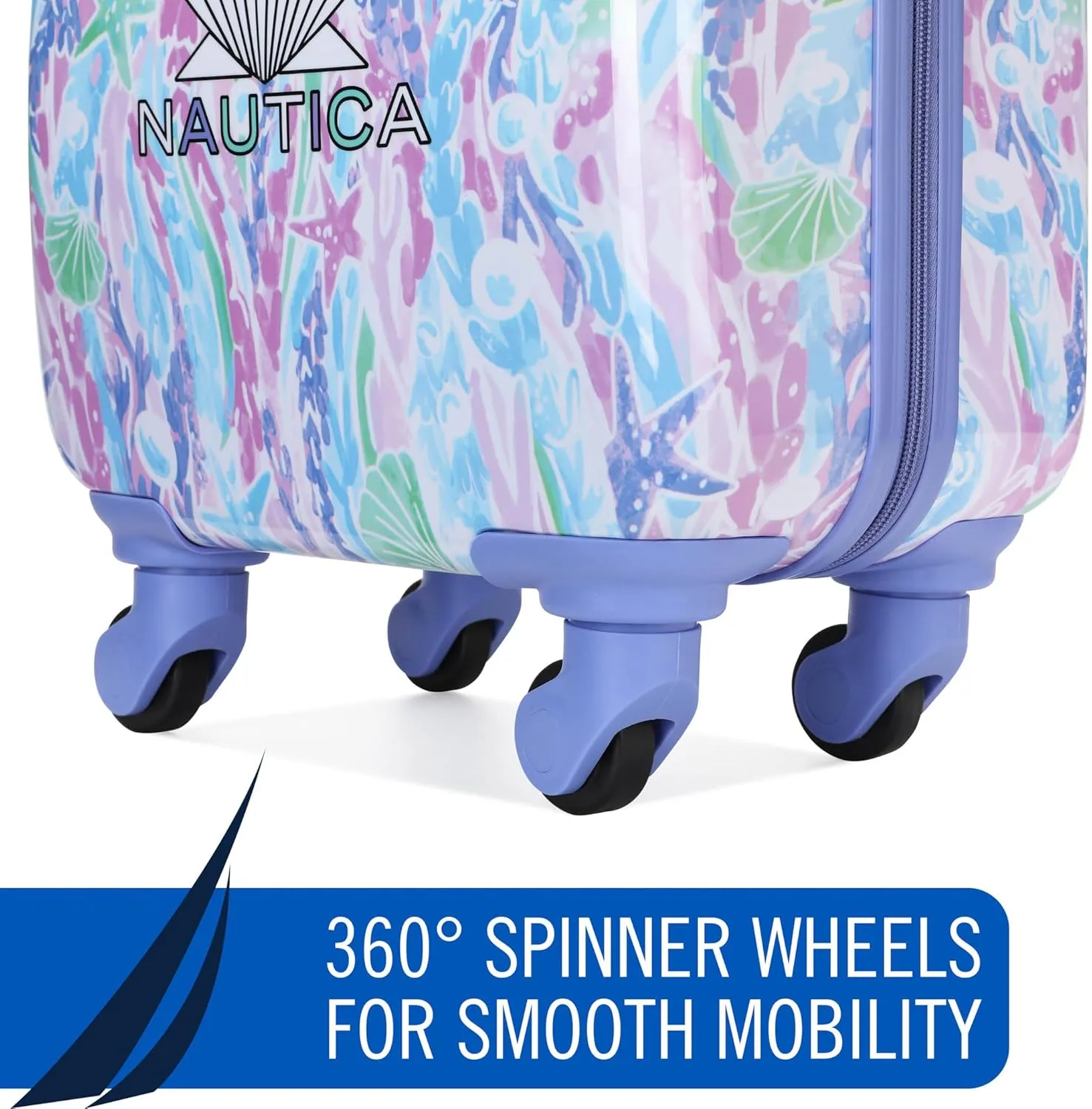 NAUTICA Kids Luggage - 18" Airline Approved Rolling Hardside Upright Carry-on Suitcase with Wheels (Pastel Shell)