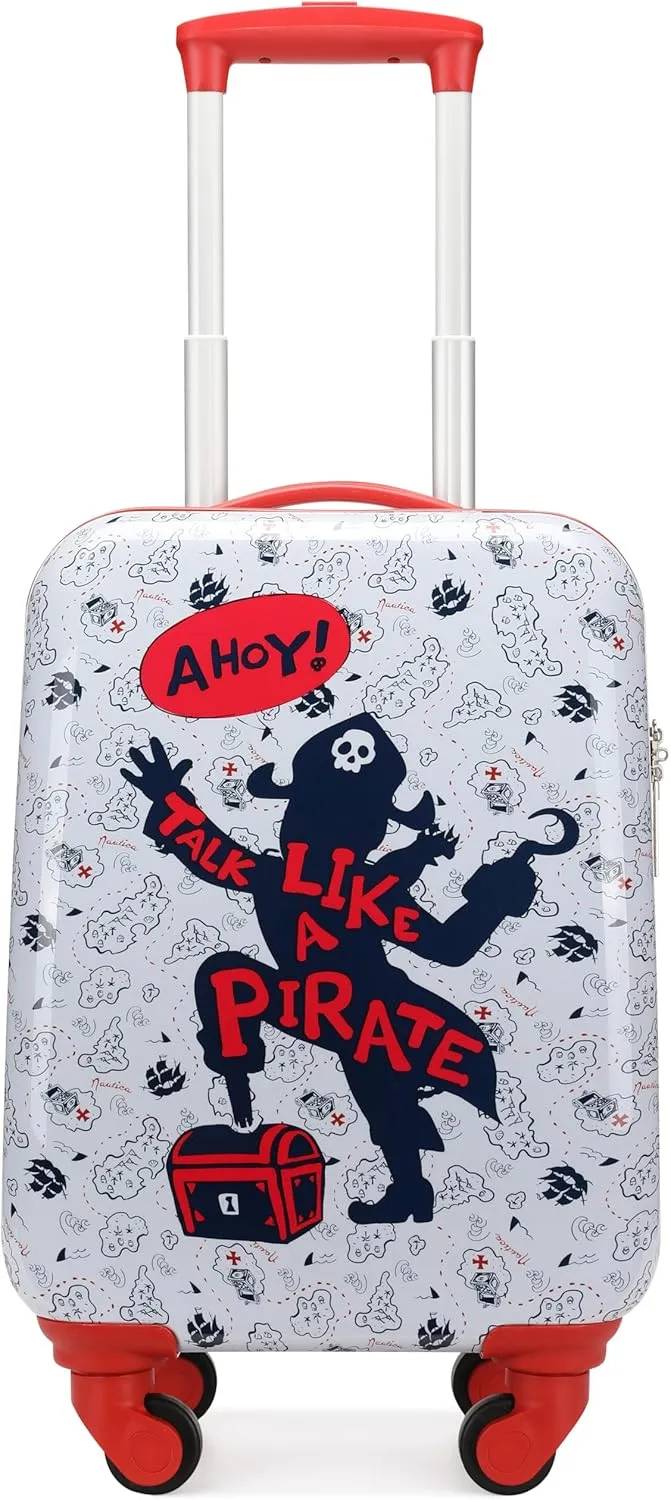 NAUTICA Kids Luggage - 18" Airline Approved Rolling Hardside Upright Carry-on Suitcase with Wheels (Pirate Ahoy)