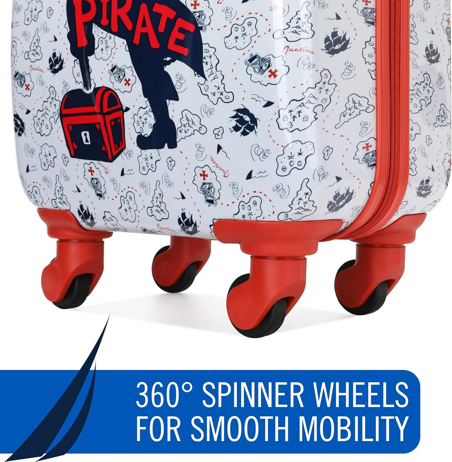 NAUTICA Kids Luggage - 18" Airline Approved Rolling Hardside Upright Carry-on Suitcase with Wheels (Pirate Ahoy)