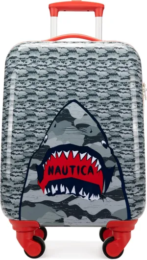 NAUTICA Kids Luggage - 18" Airline Approved Rolling Hardside Upright Carry-on Suitcase with Wheels (Shark Attack)