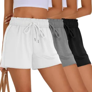 Neer 3 Pack Comfy Drawstring Shorts for Women Summer Lounge Sweat Short Raw Hem Athletic Running Workout Clothes with Pockets