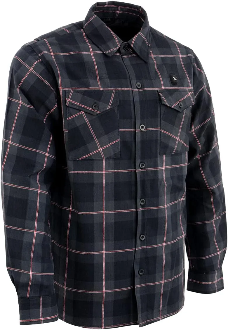 Nexgen Heat Men's NXM1602SET Riffraff Black/Grey/Red Heated Flannel Sleeve Shirt for Outdoor Activities w/Battery