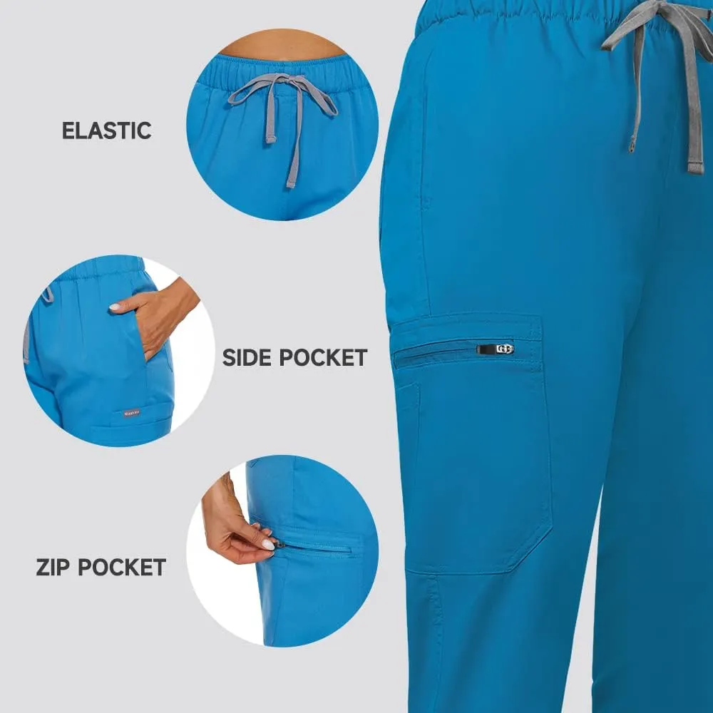 niaahinn Scrubs Set for Women Nursing Uniform Medical Scrubs Top and Elastic Waist Drawstring Pants