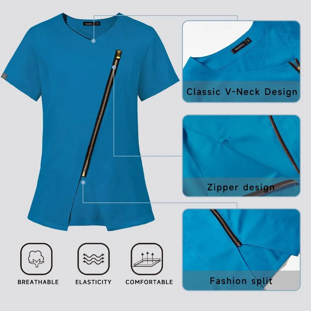 niaahinn Scrubs Set for Women Nursing Uniform Medical Scrubs Top and Elastic Waist Drawstring Pants