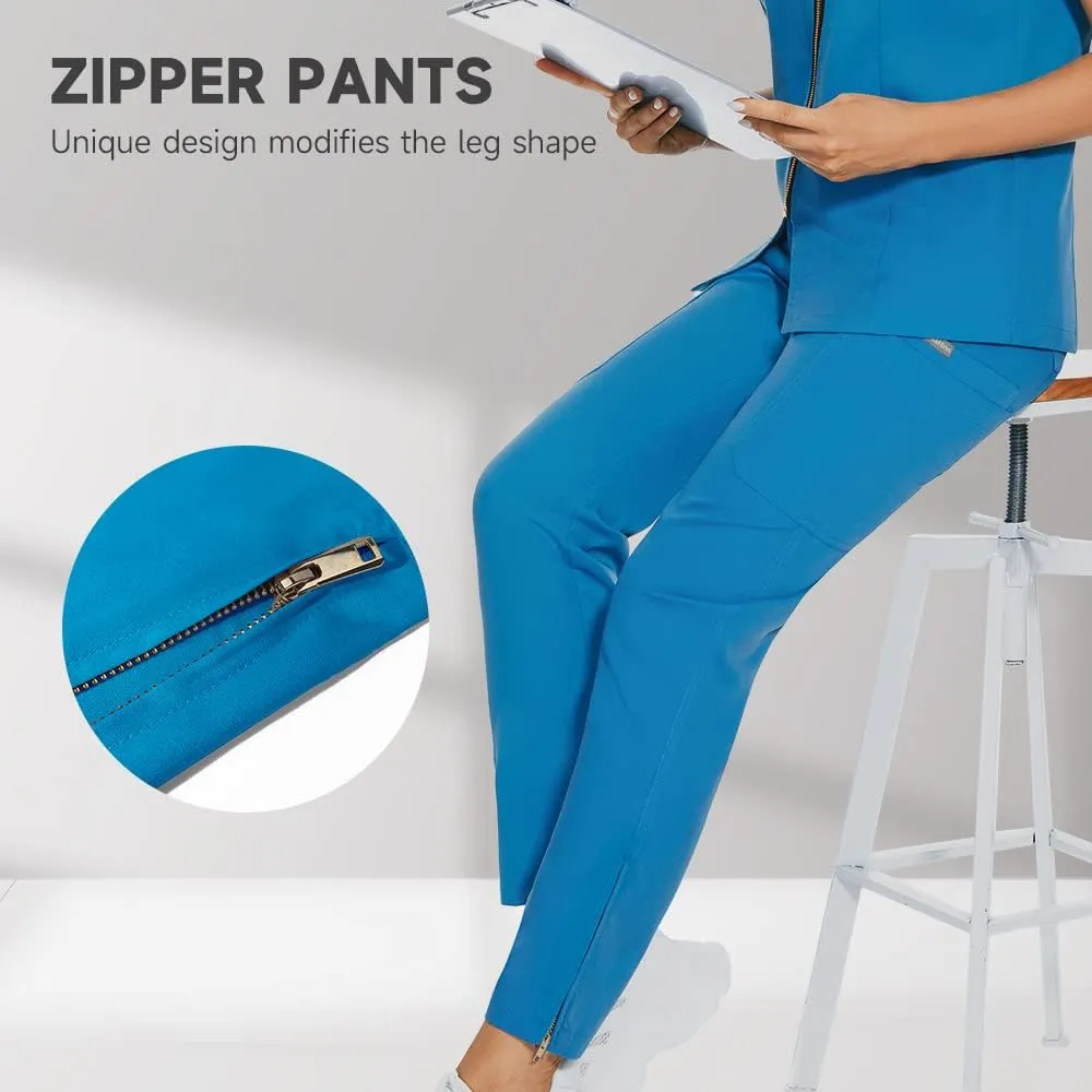 niaahinn Scrubs Set for Women Nursing Uniform Medical Scrubs Top and Elastic Waist Drawstring Pants