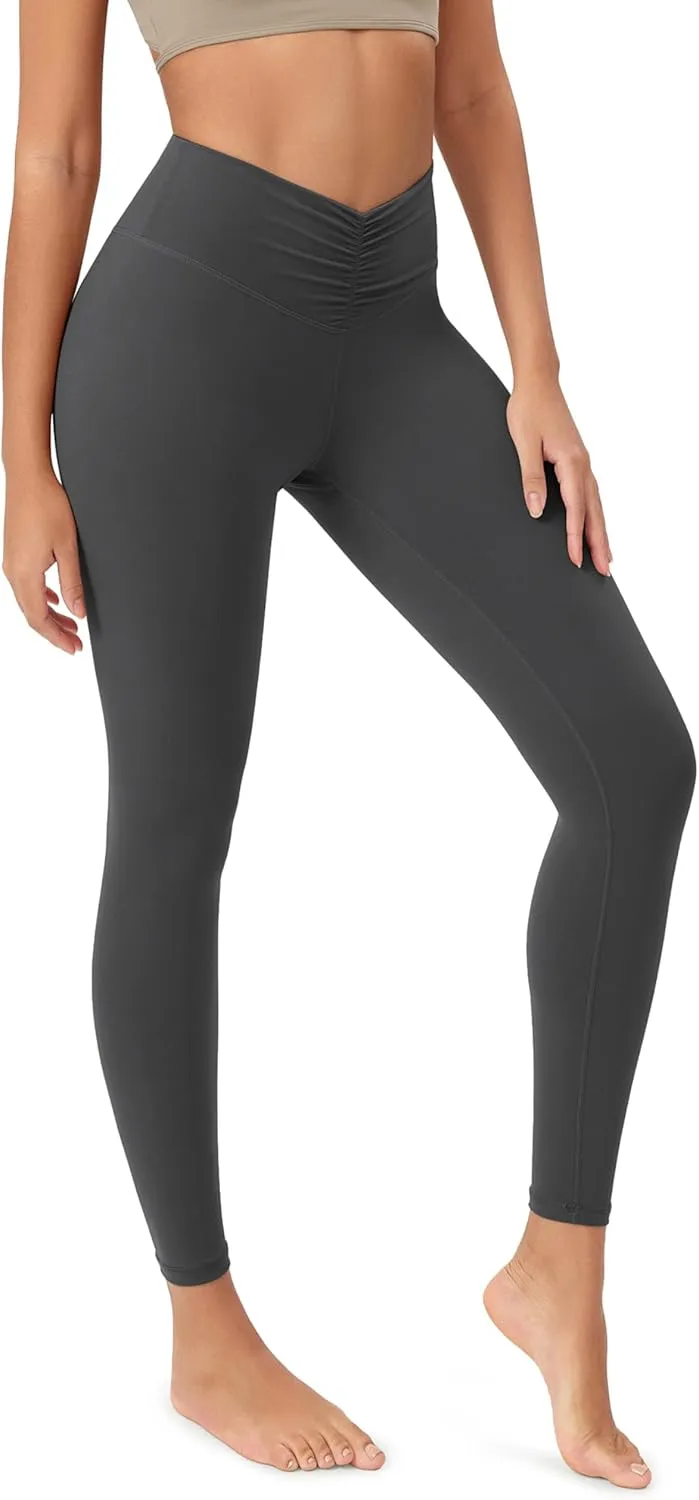 ODODOS Cloud Feeling Ruched Yoga Leggings for Women 25" / 28" High Waist Crossover Yoga Pants