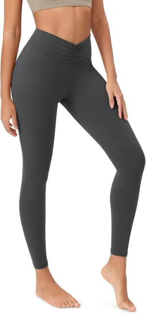 ODODOS Cloud Feeling Ruched Yoga Leggings for Women 25" / 28" High Waist Crossover Yoga Pants