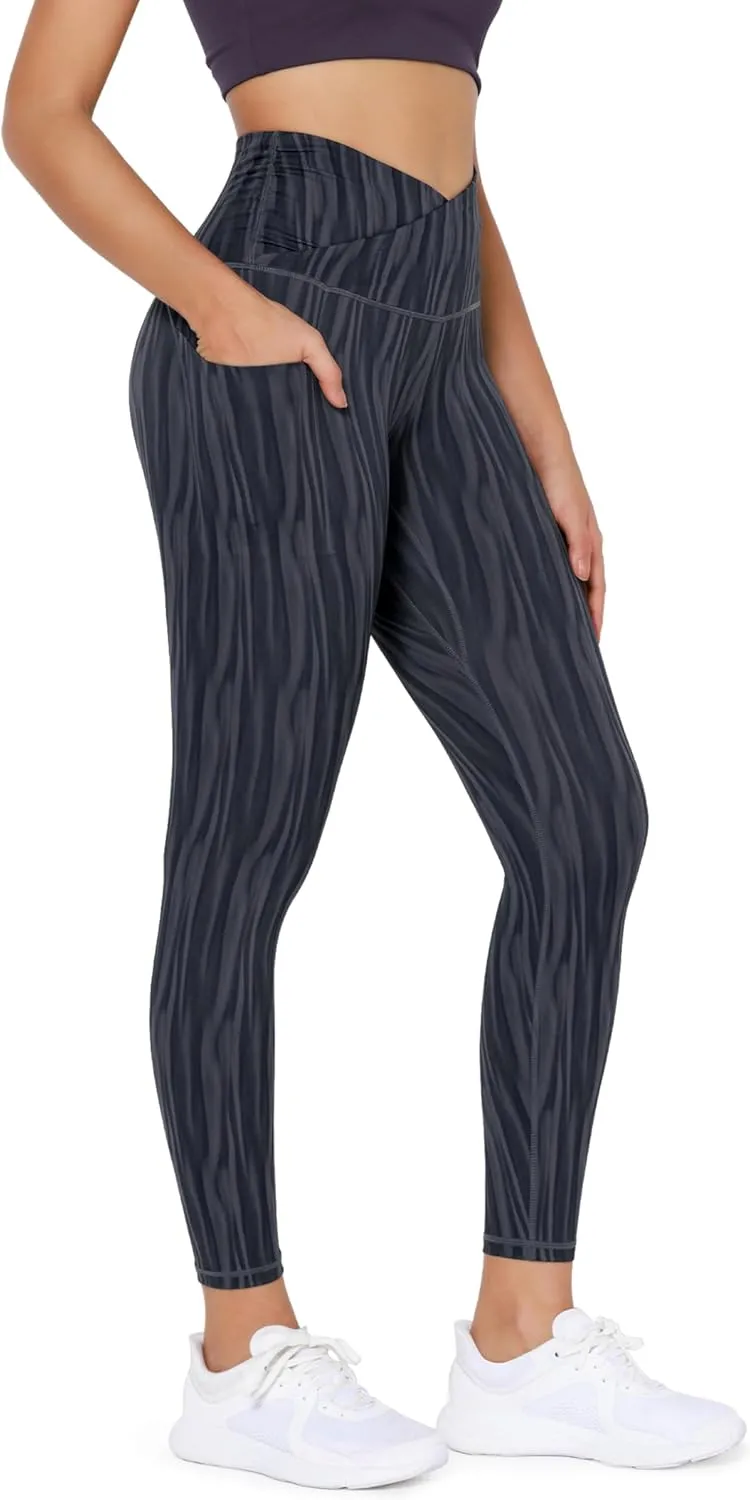 ODODOS Women's Gathered Cross Waist Yoga Leggings with Pockets, 25" / 28" Crossover Workout Yoga Pants