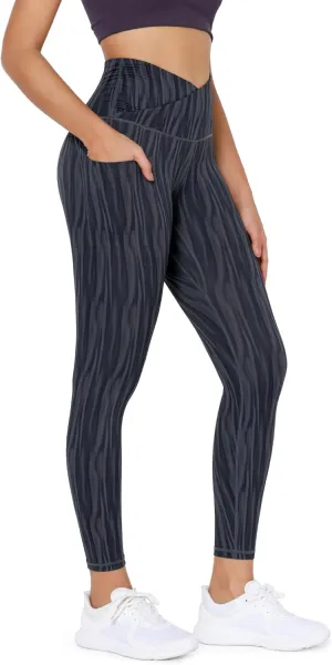 ODODOS Women's Gathered Cross Waist Yoga Leggings with Pockets, 25" / 28" Crossover Workout Yoga Pants