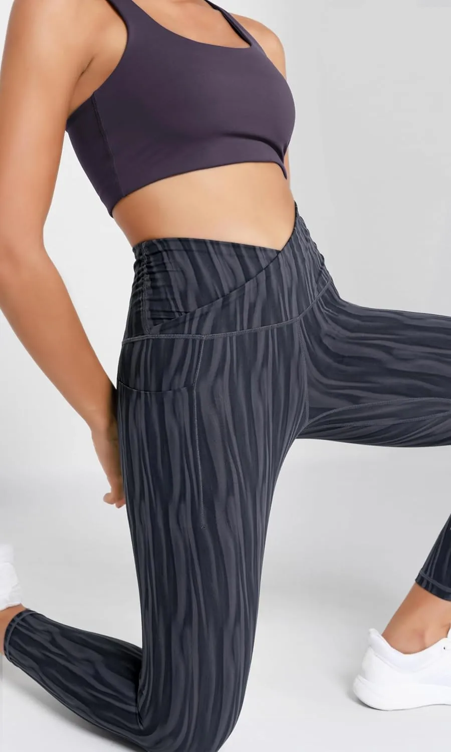 ODODOS Women's Gathered Cross Waist Yoga Leggings with Pockets, 25" / 28" Crossover Workout Yoga Pants