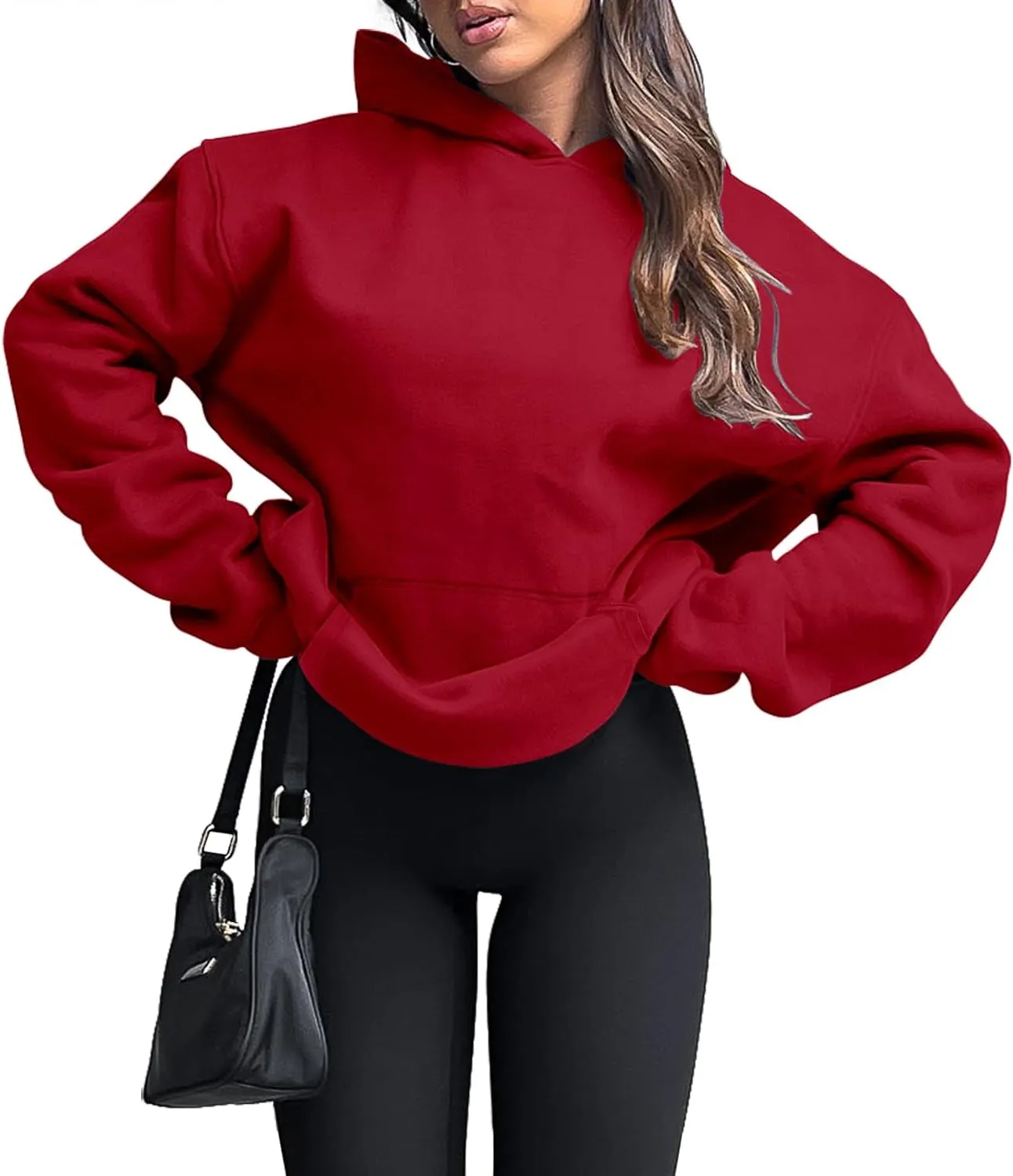 onlypuff Women Hoodies Casual Pullover Long Sleeve Sweatshirt Kangaroo Pocket Drop Shoulder Sweater
