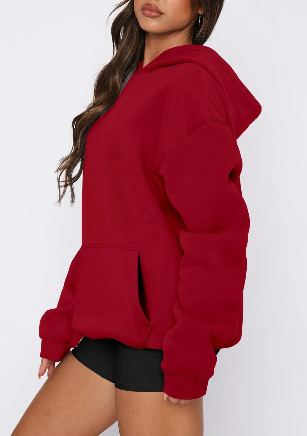 onlypuff Women Hoodies Casual Pullover Long Sleeve Sweatshirt Kangaroo Pocket Drop Shoulder Sweater