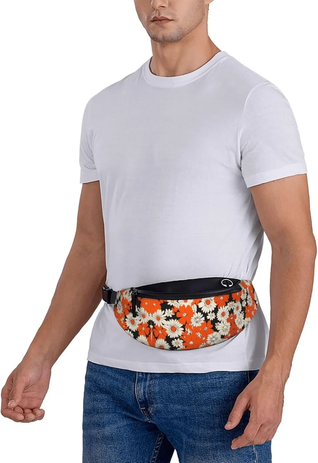 Orange Daisy Print Fanny Pack For Women Men, With Adjustable Strap, Lightweight Waterproof Waist Bag For Sport Walking Running