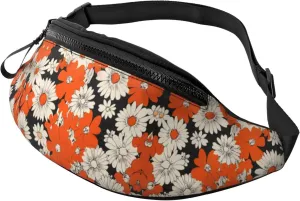 Orange Daisy Print Fanny Pack For Women Men, With Adjustable Strap, Lightweight Waterproof Waist Bag For Sport Walking Running