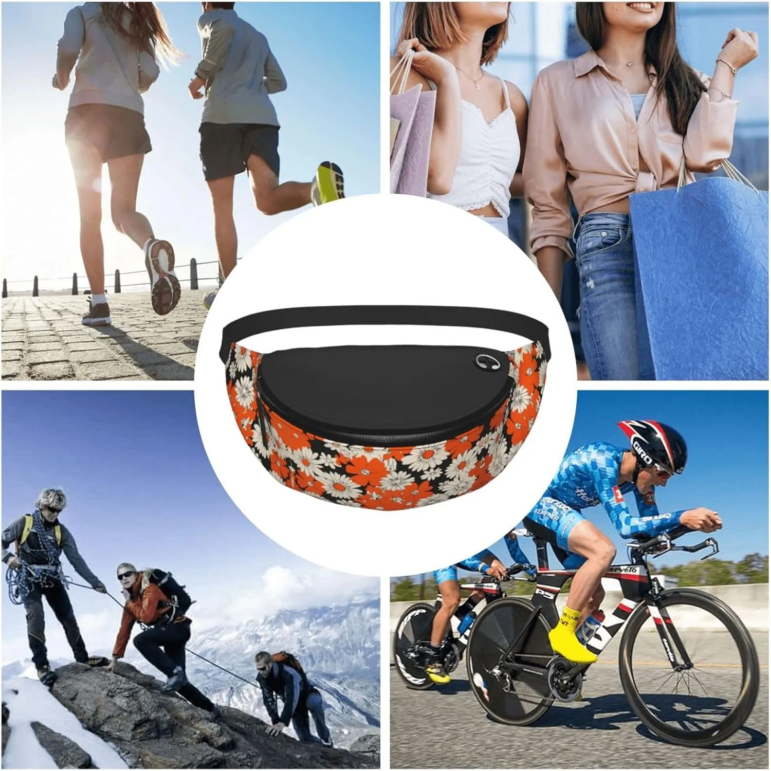 Orange Daisy Print Fanny Pack For Women Men, With Adjustable Strap, Lightweight Waterproof Waist Bag For Sport Walking Running