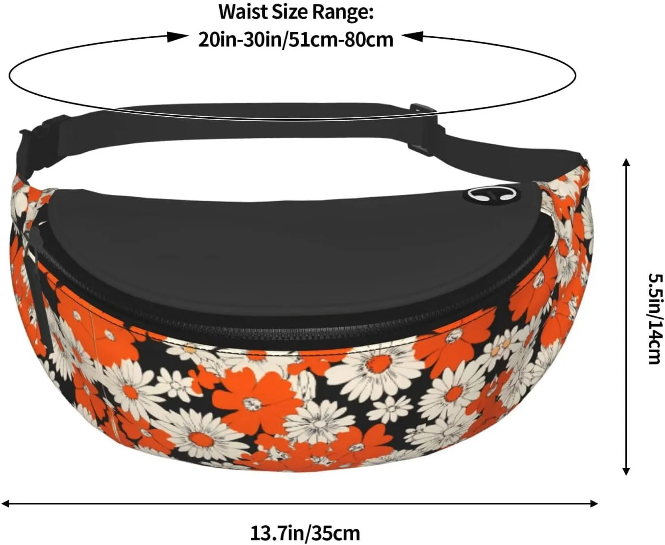 Orange Daisy Print Fanny Pack For Women Men, With Adjustable Strap, Lightweight Waterproof Waist Bag For Sport Walking Running