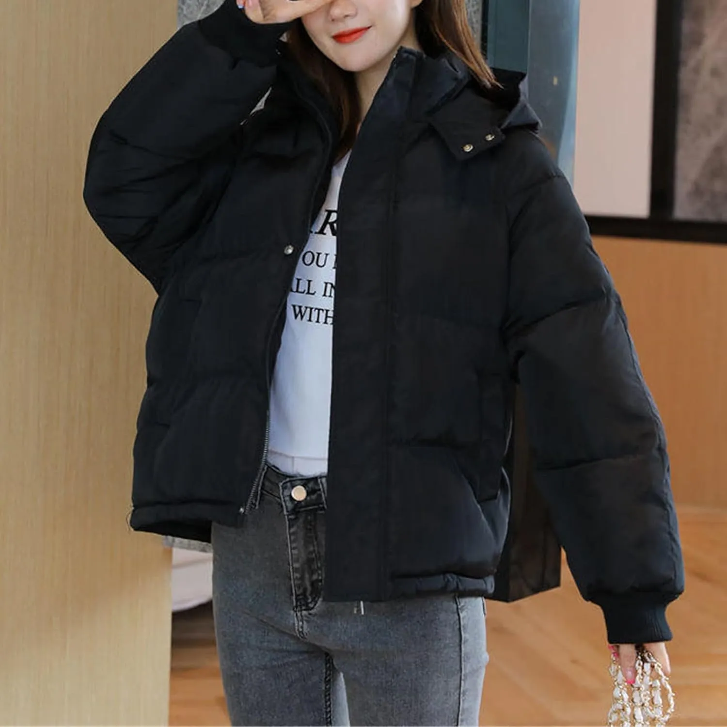 Parkas Warm Thicken Hooded Overcoats Winter Jacket Women Clothes Padded Loose Black Down Cotton Coat