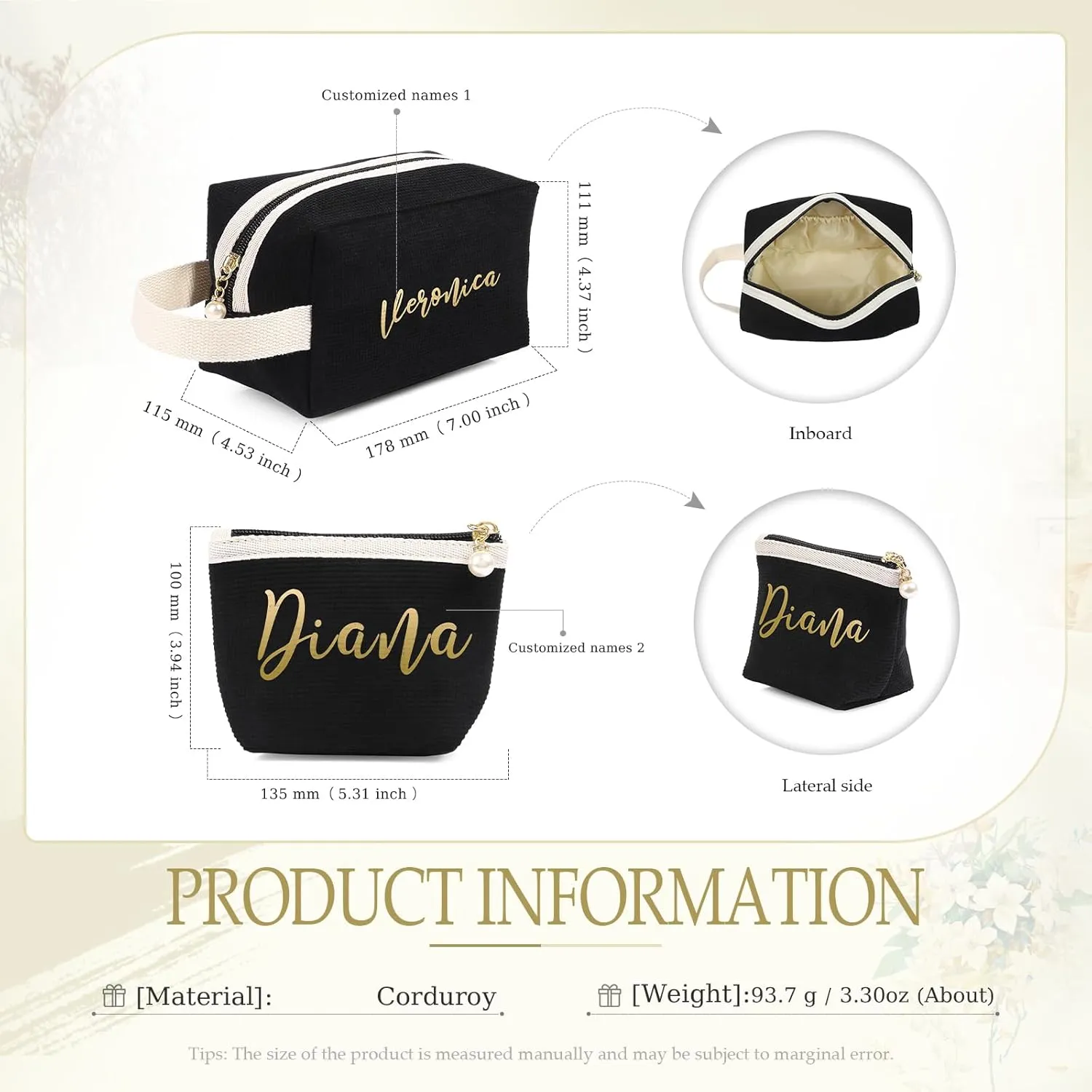 Personalized Toiletry Bag Set for Women Girls with Name Custom Dopp Kits Travel Organizer for Women Wife Mother Daughter Gifts (Color 1-Set), NE005400