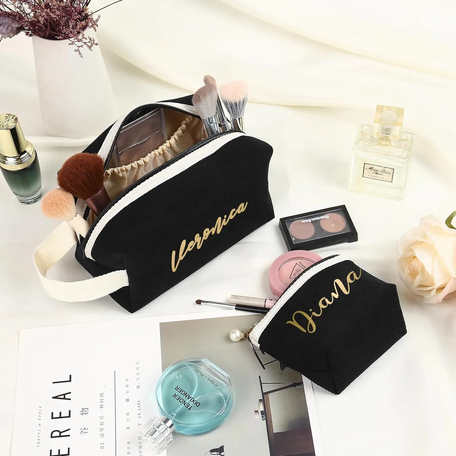 Personalized Toiletry Bag Set for Women Girls with Name Custom Dopp Kits Travel Organizer for Women Wife Mother Daughter Gifts (Color 1-Set), NE005400