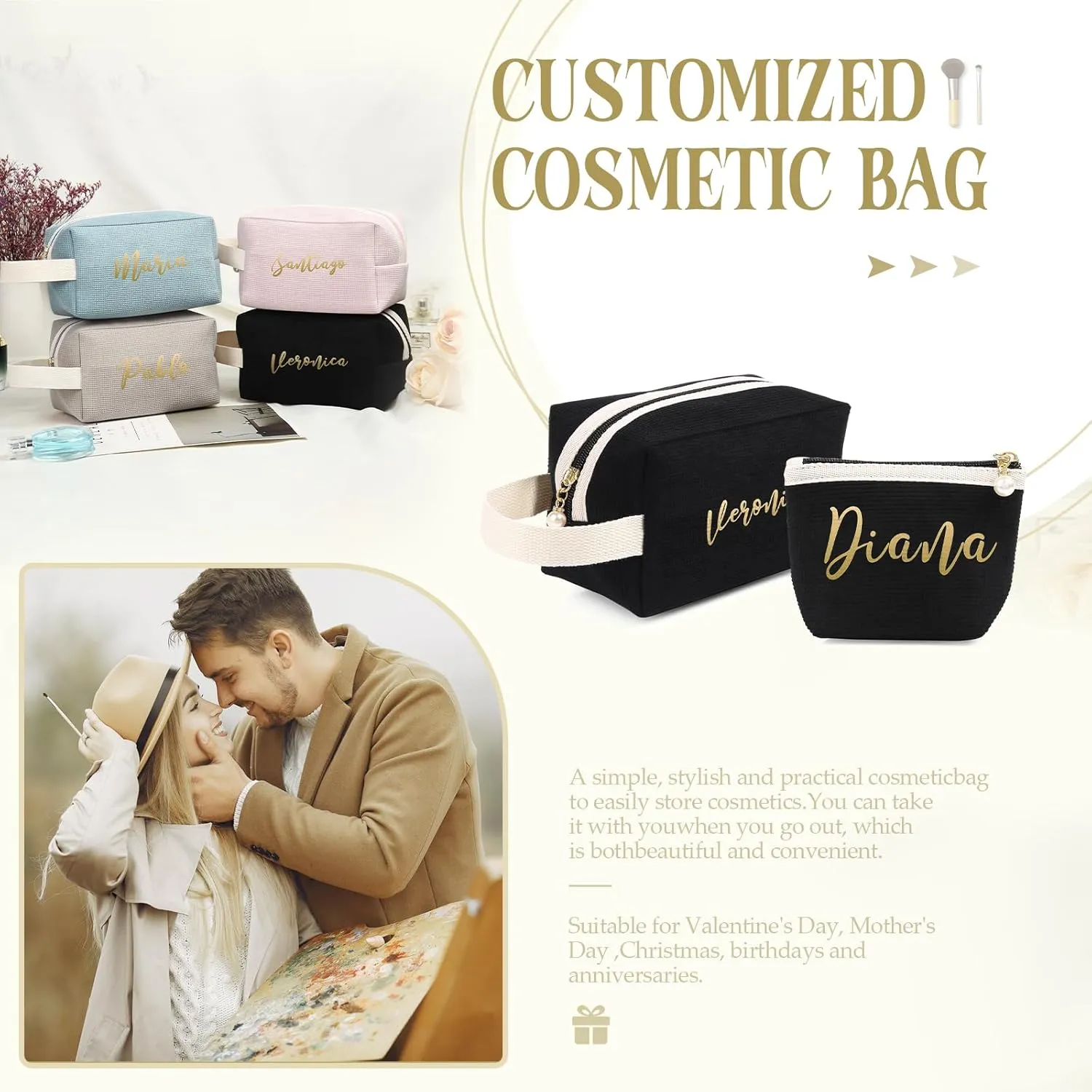 Personalized Toiletry Bag Set for Women Girls with Name Custom Dopp Kits Travel Organizer for Women Wife Mother Daughter Gifts (Color 1-Set), NE005400