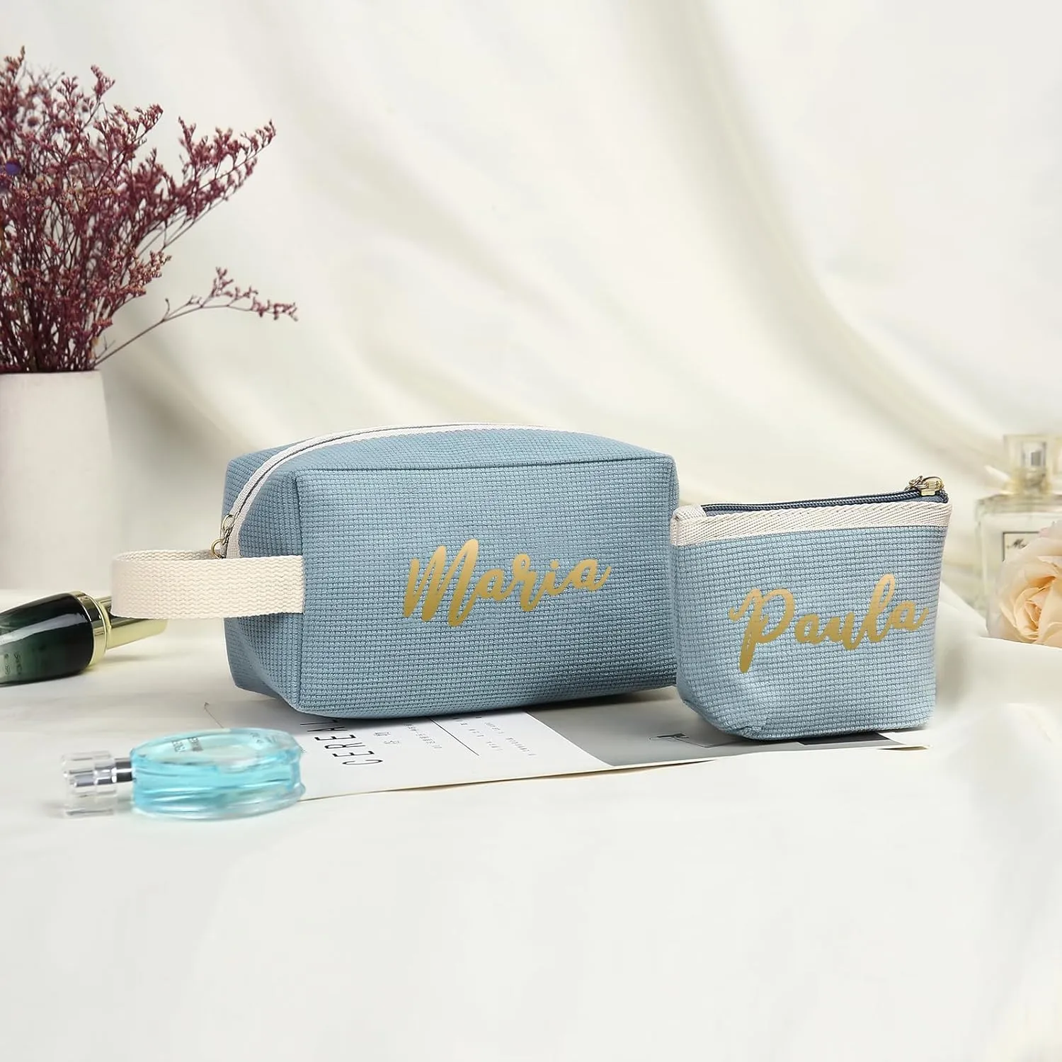 Personalized Toiletry Bag Set for Women Girls with Name Custom Dopp Kits Travel Organizer for Women Wife Mother Daughter Gifts (Color 2-Set)