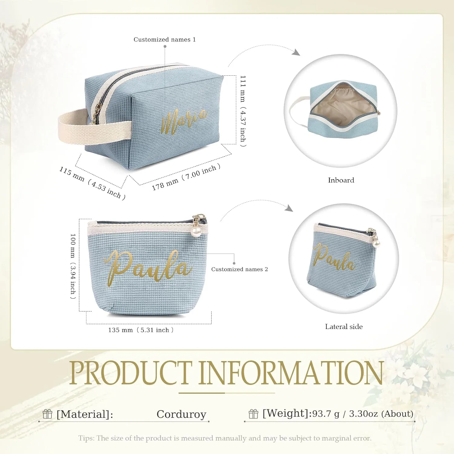 Personalized Toiletry Bag Set for Women Girls with Name Custom Dopp Kits Travel Organizer for Women Wife Mother Daughter Gifts (Color 2-Set)