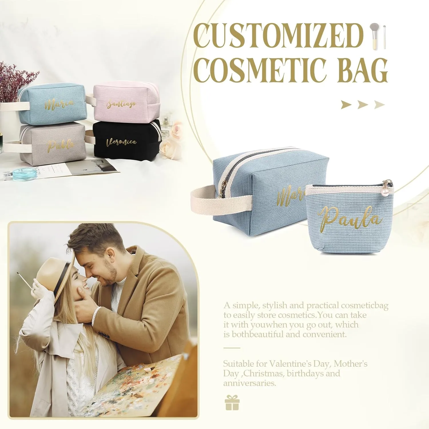 Personalized Toiletry Bag Set for Women Girls with Name Custom Dopp Kits Travel Organizer for Women Wife Mother Daughter Gifts (Color 2-Set)