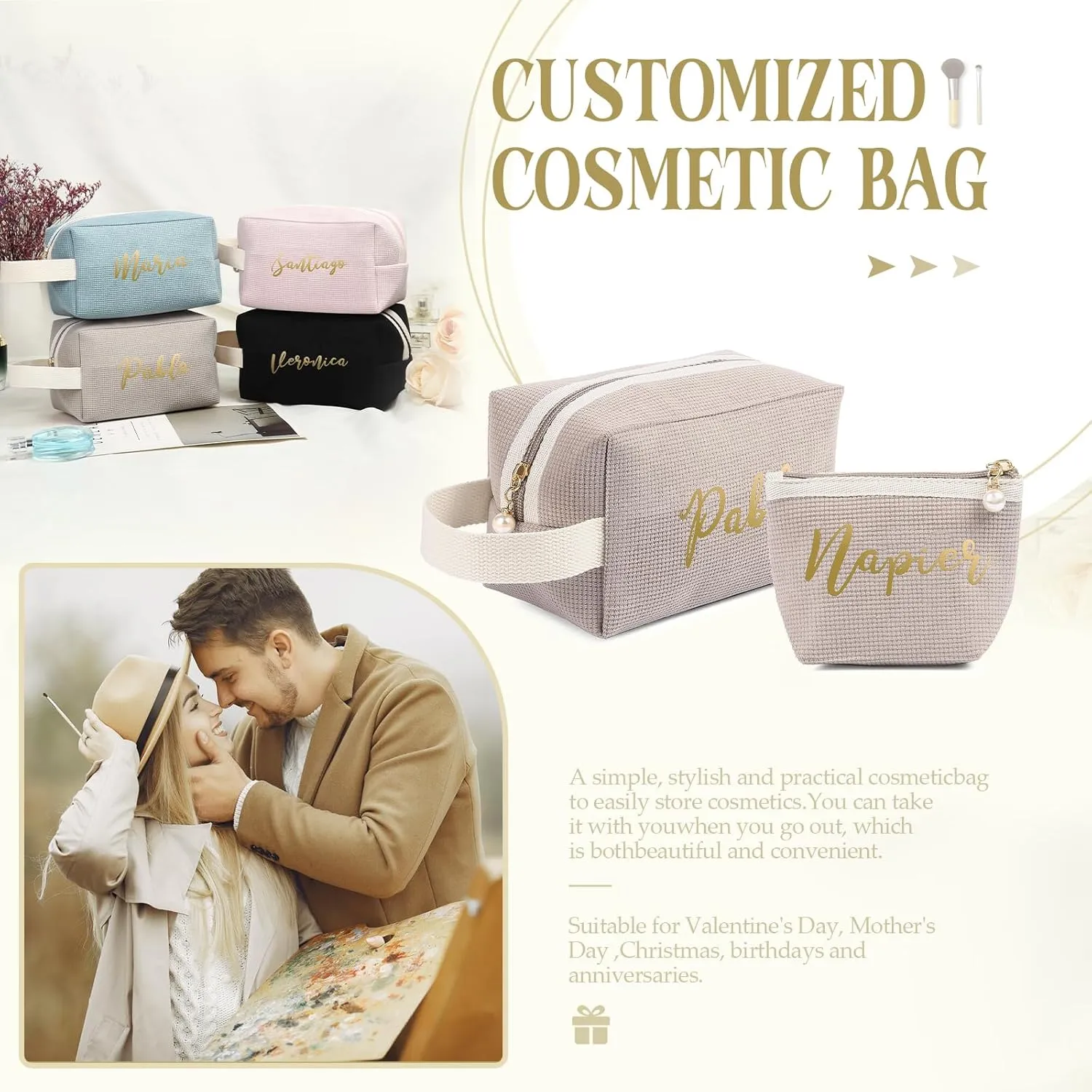 Personalized Toiletry Bag Set for Women Girls with Name Custom Dopp Kits Travel Organizer for Women Wife Mother Daughter Gifts (Color 3-Set), NE005400