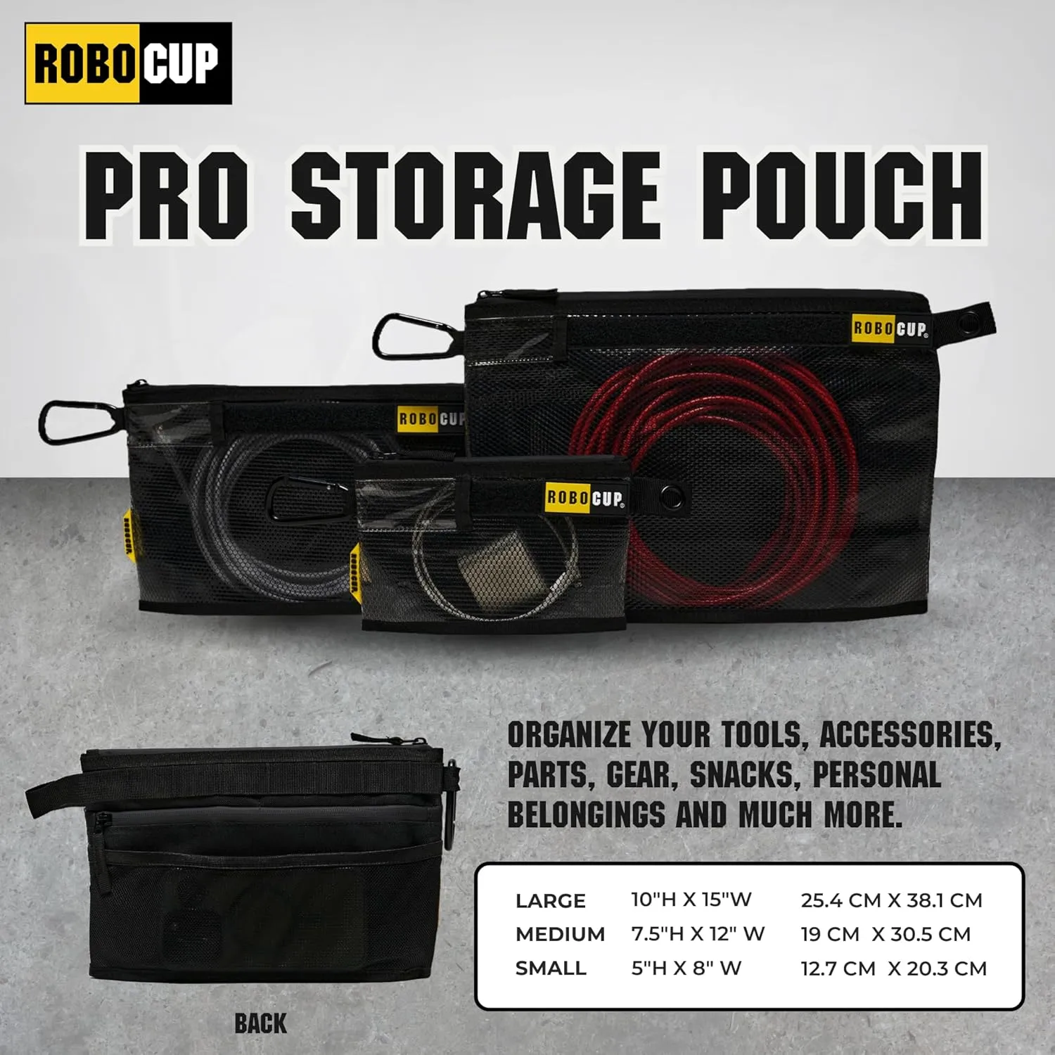 Pro Zippered Storage Pouch, 3 Sizes Sold Individually or a Set of 3 | Water-Resistant Durable Design, (Set of 3)